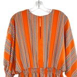 Taylor Stripe Print Orange Fit and Flare Dress Elbow Sleeve V Photo 8