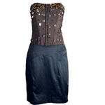 Bebe Y2K 2b Black Satin Ruffle Bustle Back Slit Straight Mini Pencil Skirt Small Business Casual Sexy Cocktail Photo 2