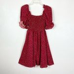 SheIn  Red & White Polka Dot Smocked Puff Sleeve Dress Photo 1