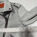 Signatures Moto Jacket Womens Size S light gray Faux Suede Cropped Belt Zippers Blue Photo 8