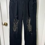 Retrofête Retrofete Black Cotton Embellished Rhinestone Drape Marlowe Straight Jean 29 Photo 2