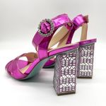 Betsey Johnson Women's Bell Heel Fuchsia Patent Silver Strappy Dressy Sandal 7.5 Photo 5