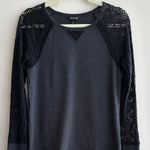 Lucky Brand  Waffle Knit Thermal Crochet Eyelet Lace Sleeves, Grey/Black, Med Photo 1