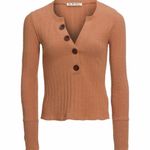 Free People We The Free Oliver Henley Top Burnt Orange Knit Long Sleeve  XS Photo 3