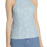 Ganni Pattern Beaded Jacquard Floral Top Sky Blue Sz 38/6 NWT Style F8022 Photo 0