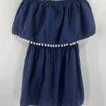 Mud Pie  Dress Small Strapless Navy Pom Pom Nautical Coastal 100% Cotton Casual Photo 1