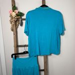 Aerie Teal Blue Pajama Set Top Large Shorts Medium Button Up Lounge Sleep Photo 5