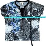 Chico's  Top Womens Small Paisley Split Neck Satin Contrast Short Sleeve Photo 2