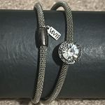 Set of 2 vintage dainty silver tone stainless steel‎ crystal bangle bracelets Photo 1