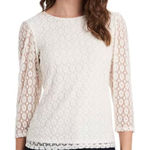 Riley & Rae Lace Top 3/4 Sleeves Round Neck Cream Pullover Women's Size Medium Photo 0