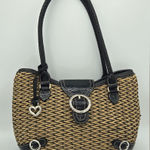 Brighton  Black Embossed Leather And‎ Woven Straw Purse Multi-Pocket Photo 0