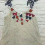 THML Multi Colored Tassel Cream Tank Blue Gingham Ribbon Ties size Small Photo 1