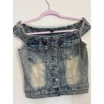 SheIn  Women's Blue Denim Button Up Off The Shoulder Top Vest Size S Photo 1