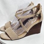 Michael Kors  Women's Ankle Strap Wedge Sandals Suede Cream Heels Size 9.5 Photo 0