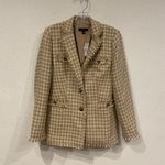 Ann Taylor Blazer Womens 2 Beige White Checked Tweed Fringe Trim Pockets Jacket Photo 1