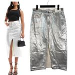 Abercrombie & Fitch High Rise Silver White Metallic Denim Midi Skirt 27 - 4 NEW Photo 1