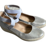 Vionic  Ellery Shoes Womens 6 Metallic Silver Comfy Low Wedge Elastic Ankle Strap Photo 0