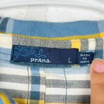 prAna Womens Button Down Plaid Flannel Shirt Long Sleeve Blue Yellow Large Photo 4