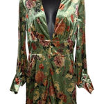Adelyn Rae Velvet Floral Romper Women's Small Plunge‎ Front  Long Sleeve Green Photo 0