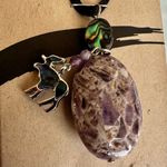 Medicine Stone Jewelry Amethyst Pendant Necklace w/ Abalone Accent & moose Char Photo 1