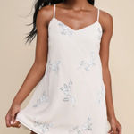 Lulus Elevated Approach Neutral Beaded Sequin Floral Shift Mini Dress Medium Photo 0