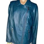 Alfani NWOT Women's Asymmetrical Zip Teal Faux Leather Jacket size 1X Photo 3
