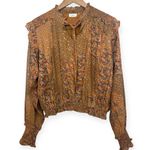 Elan  Ruffle Smocked Copper Paisley Print Alicia Top Long Sleeve Size S Photo 1