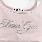 I am gia I.AM.GIA Womens Elia Pink Ribbed Crop Top Rhinestone Bedazzled Logo Tank XS Photo 2