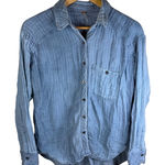 Free People  Turn it Up Blue Chambray Striped Boho Button Up Shirt Womens Size S Photo 0