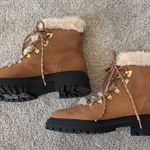 J.Crew  Brown Tan Suede Winter Hiking Combat Boots Faux Fur Lace Up Outdoor Photo 3