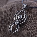 Retro Spider Pendant Domineering Personality‎ Double Skull Zinc Alloy Necklace Black Photo 2