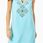 Lilly Pulitzer Penelope Blue Ibiza Embellished Satin Back Crepe Sz 4 Shift Dress Photo 1