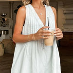 Petal and Pup Sleeveless Cotton Tie Front Romper in White Size Large Photo 0