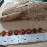 Silvertone Carnelian Agate looking Amber Link Bracelet Oval Cabochons Vintage Silver Photo 6