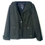 American Eagle Womens Wool Pea Coat Size M Dark Olive Marled Fleece Lined Hooded Photo 3