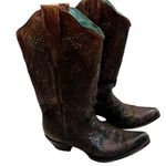 Corral Distressed Brown Leather Flowered Embroidery Western Boots, Sz 9 Photo 2