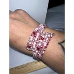 Silver Tone and Shades of Pink Beaded Wrap Wire Bracelet Photo 2