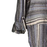 Maven West Blue White Grey Striped Collar V-Neck Roll Tab Split Hem Pullover M Photo 3