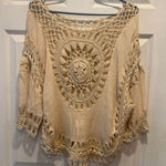 REBELLION Cream Crochet Lace Overlay Top 3/4 Sleeve Boho Festival Medium Surf Photo 0