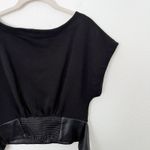 Anthropologie [] Black Faux Leather Tie Waist Short Sleeve V-Neck Top Sz Small S Photo 6