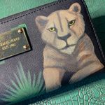 Hand Painted Lioness Black MK Saffiano Leather Wallet w Wristlet Strap Photo 1
