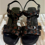 Cole Haan  Black Brown Leather Block Heel Strappy Sandal Size 8.5B Photo 0