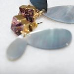 Unique Vintage  Mother Of Pearl Plum Rhinestone Gold Tone Dangle/Drop Earrings Photo 3