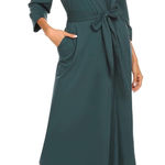 MAXMODA Deep Green Long Maxi Robe House Coat Tie Pockets Women’s Sz L EUC Size L Photo 0