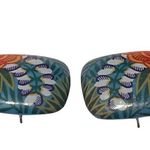 Avon 1987 Hand Painted Tropical Beauty Square Post Back Stud Earrings Women Vtg Blue Photo 3