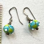 Sterling silver blue and green glass blown lamp work bead earrings Photo 6