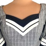 Vintage 80s Leslie Lucks Plaid Puff Sleeve Dress Navy Blue White Midi Retro Photo 3