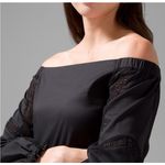 White House | Black Market  Black Off Shoulder Long Sleeve Crochet‎ Trim Top Medium Photo 2