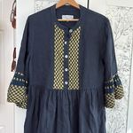 Haris Cotton 100% linen bell sleeve metallic detail midi dress Blue Photo 2
