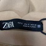 ZARA Beige Khaki Chino Pleated High Waisted Tapered Trousers Dress Pants Size S Photo 3